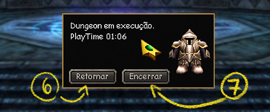 Janela do Guardi&atilde;o Santo com o bot&atilde;o Retornar marcado pelo n&uacute;mero 6 e Encerrar pelo n&uacute;mero 7